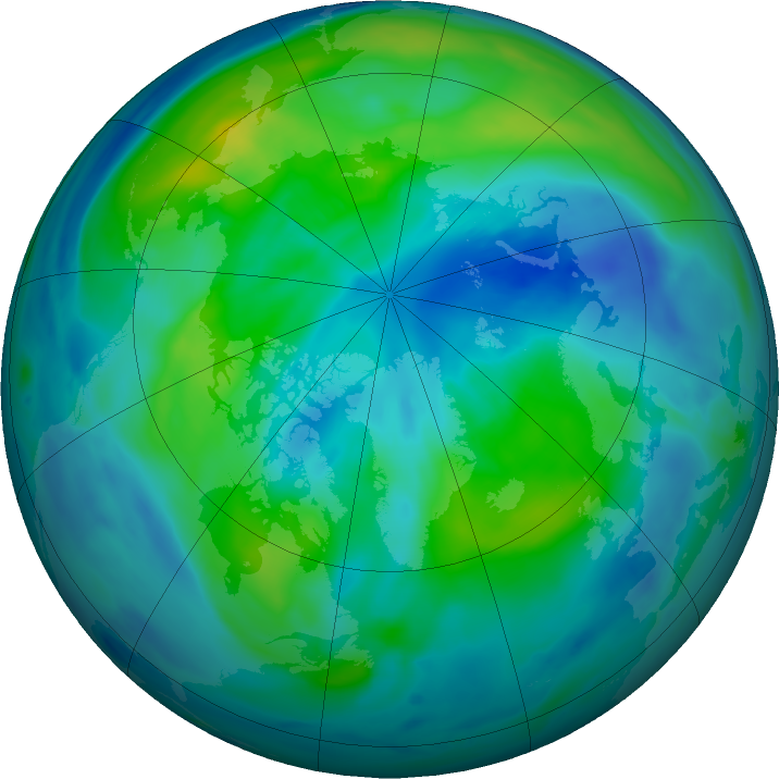 Arctic ozone map for 08 October 2020